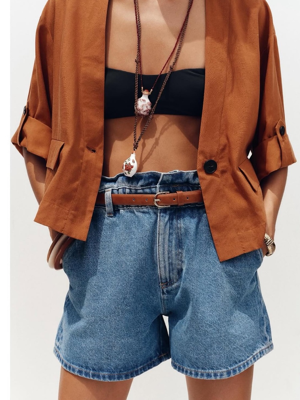 Zara High Waist Paperbag Denim Shorts